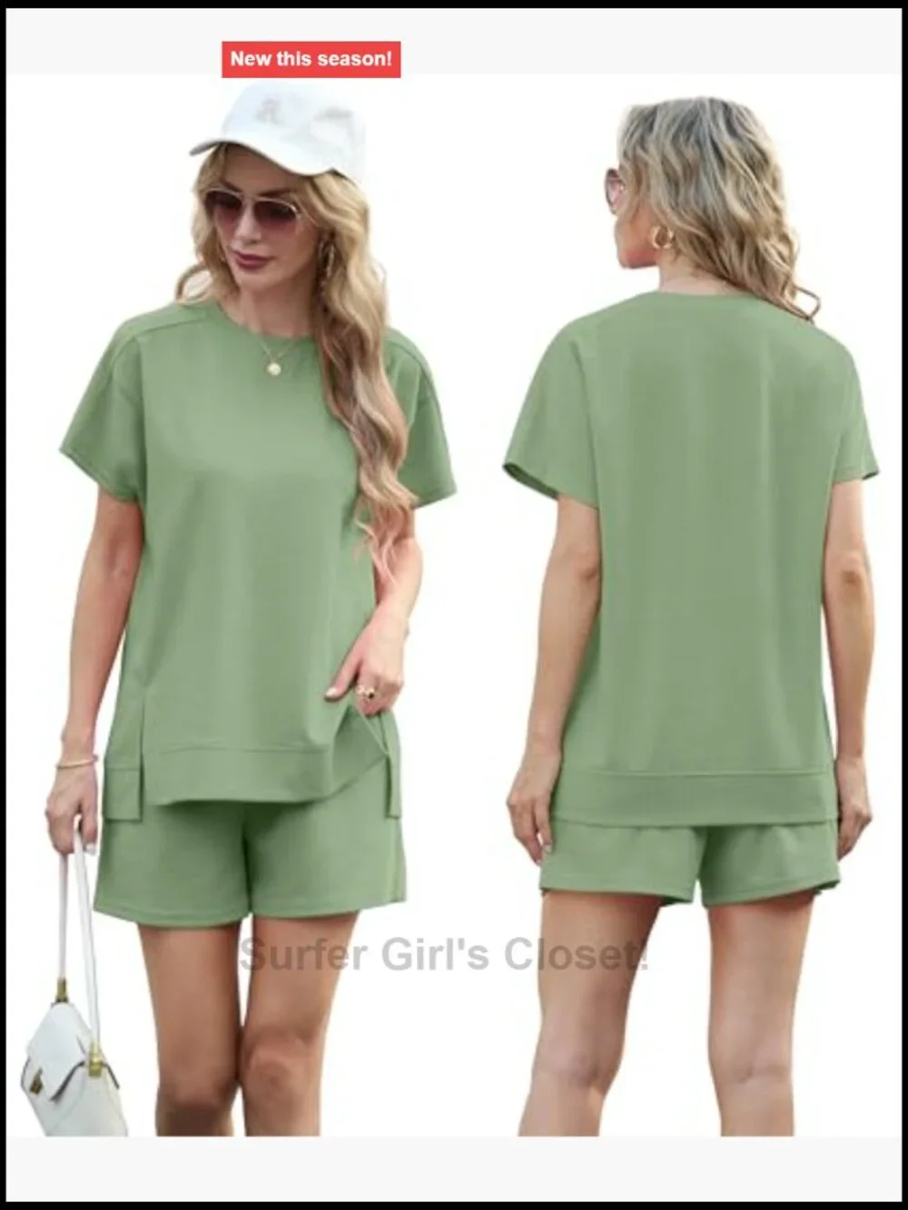 2 Piece Shorts Set with Pocket High Waist Side Split Summer Lounge Travel